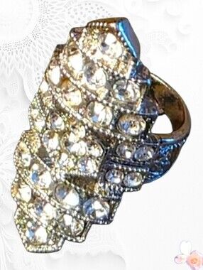 Art Deco Rhinestone Silver Statement Ring Size 7 – 7.5 101